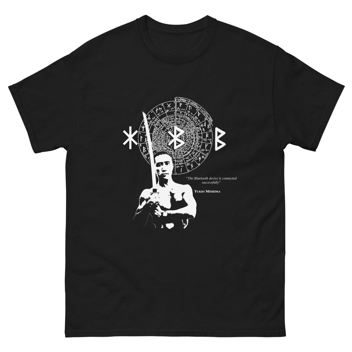 Mishima BlueTooth Tee - black cotton t-shirt with front print by TIZZSHOP